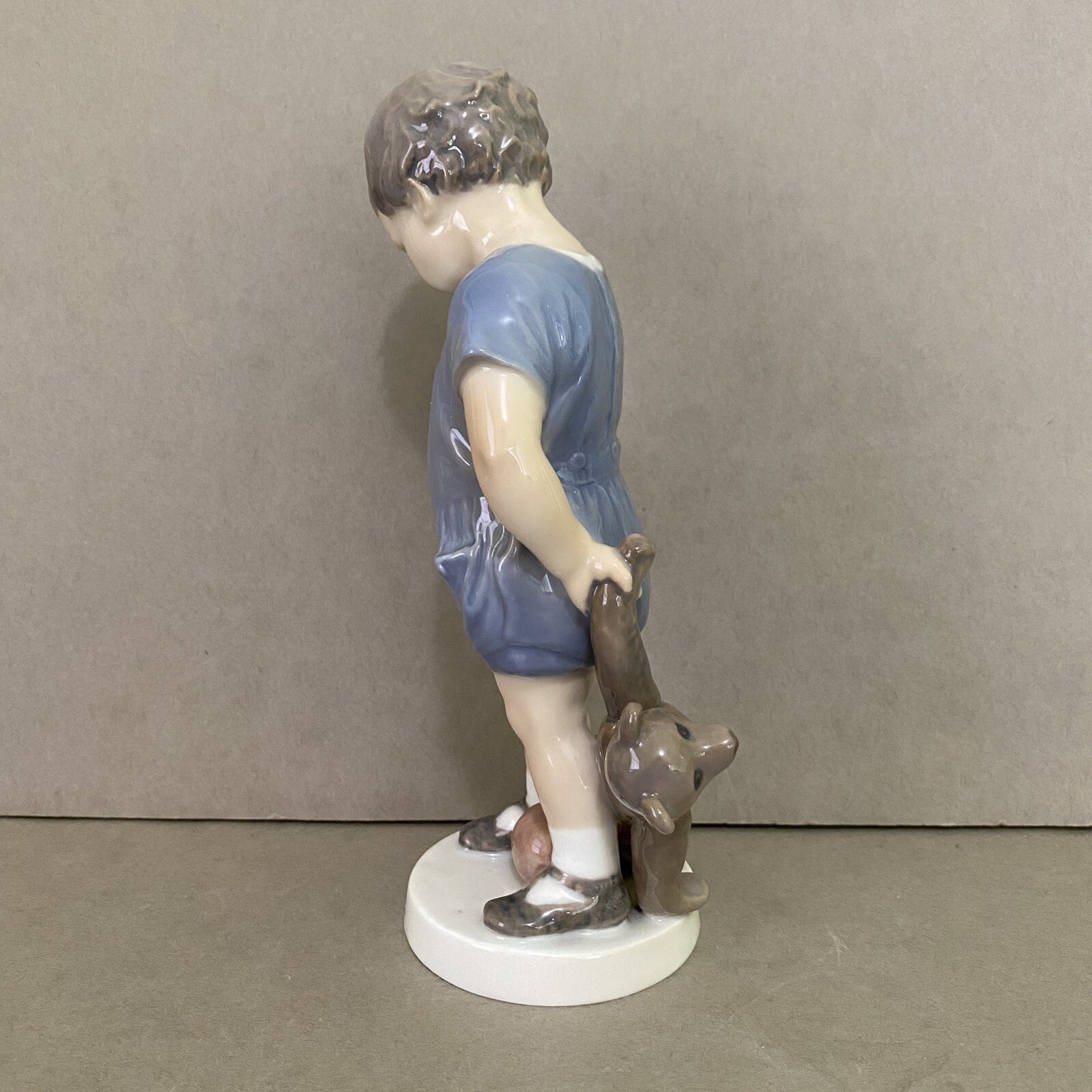 Royal Copenhagen Young Boy w/ Teddy Bear & Ball Figurine 3468 ~ Made in Denmark