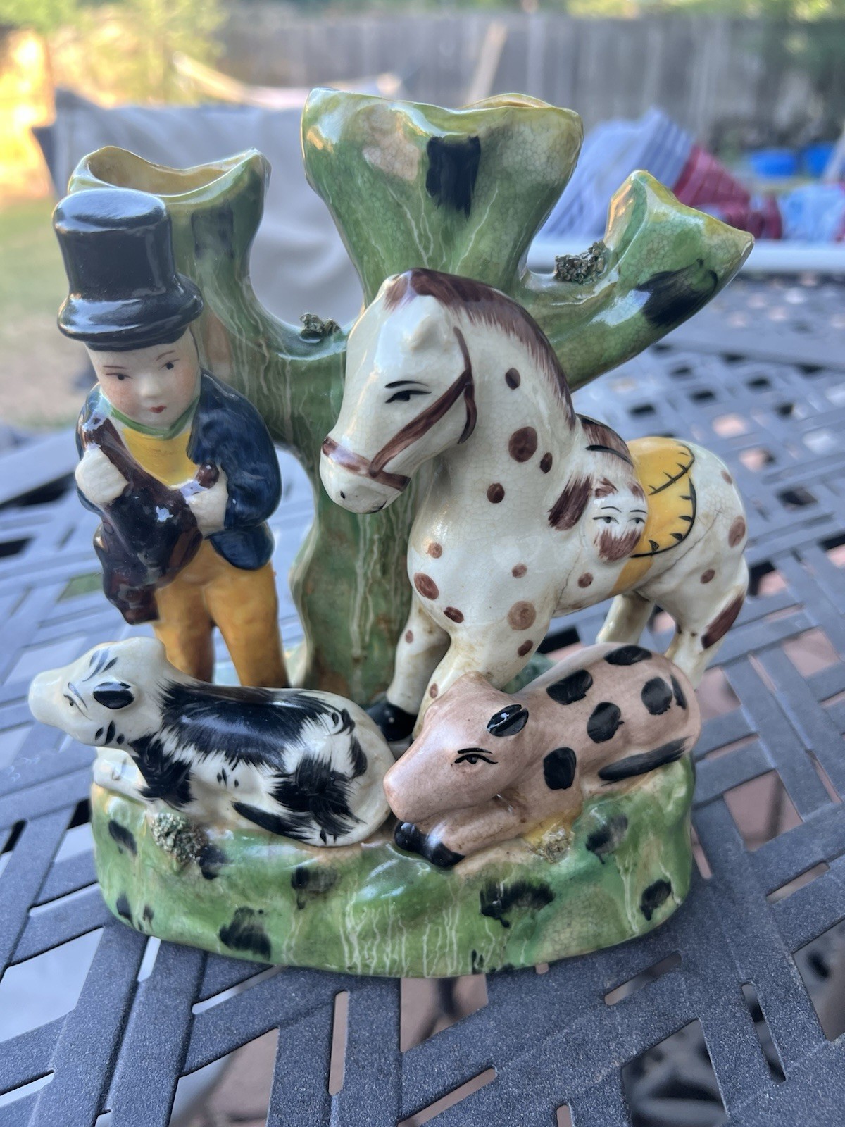 Staffordshire Spill Vase Hand-Painted Hunt Scene with Horse & Dogs