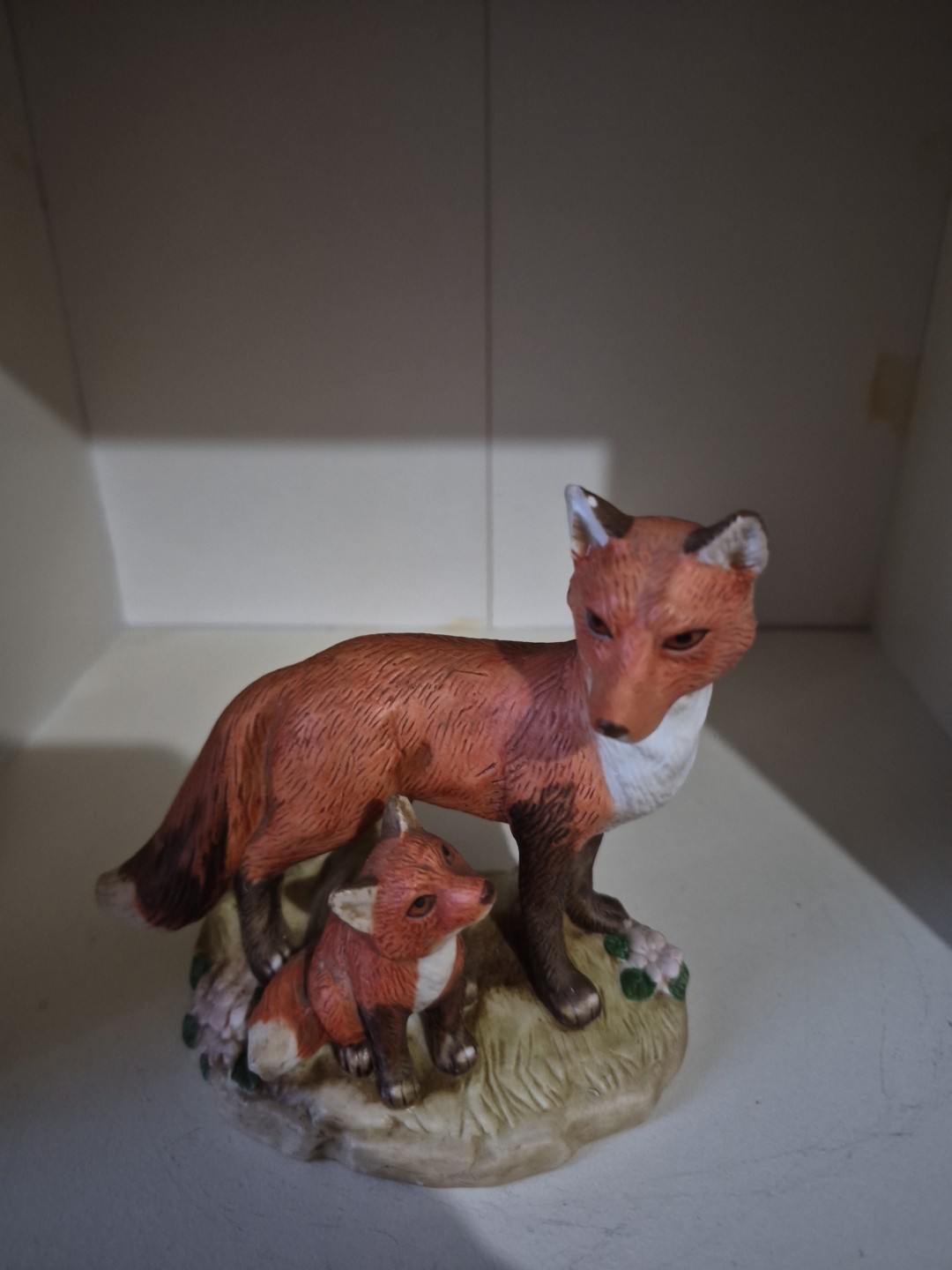 Vintage Homco Red Fox Mom and Kit Pup Porcelain Figurine #1417