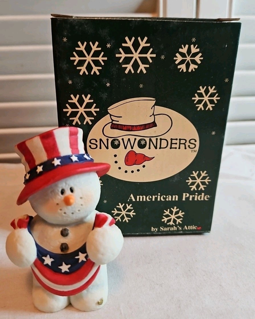2001 MR. AMERICA FIGURE Snowonders Sarah’s Attic Snowman MIB 3″ #9558 Patriotic