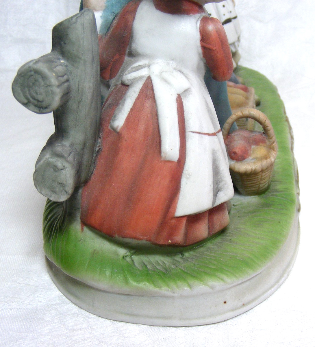 Vintage Decorative Figurine Family Picnic On A Bench Hand Painted Porcelain