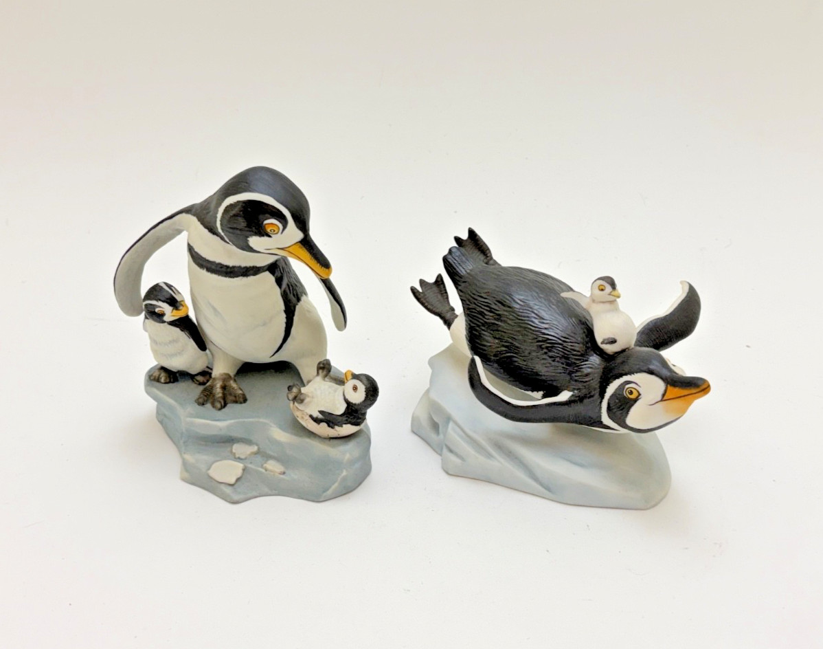 Vtg 1987 Franklin Mint Porcelain Penguin ” Wow!” & ” Whee!” Figurines, Lot of 2