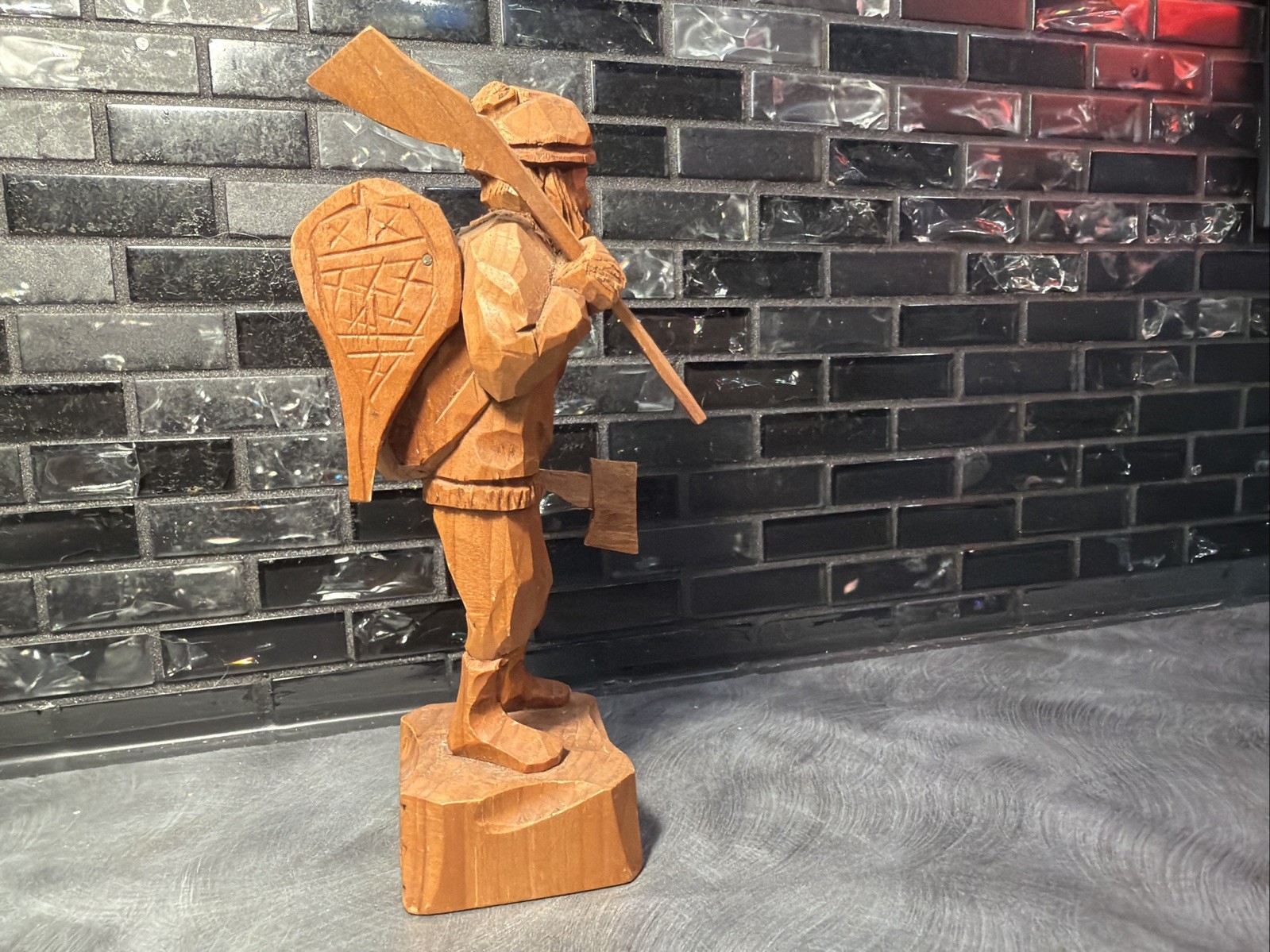 RARE Vtg Amede Godro Handcarved WOOD Hunter Axman Statue Quebec Artist Signed