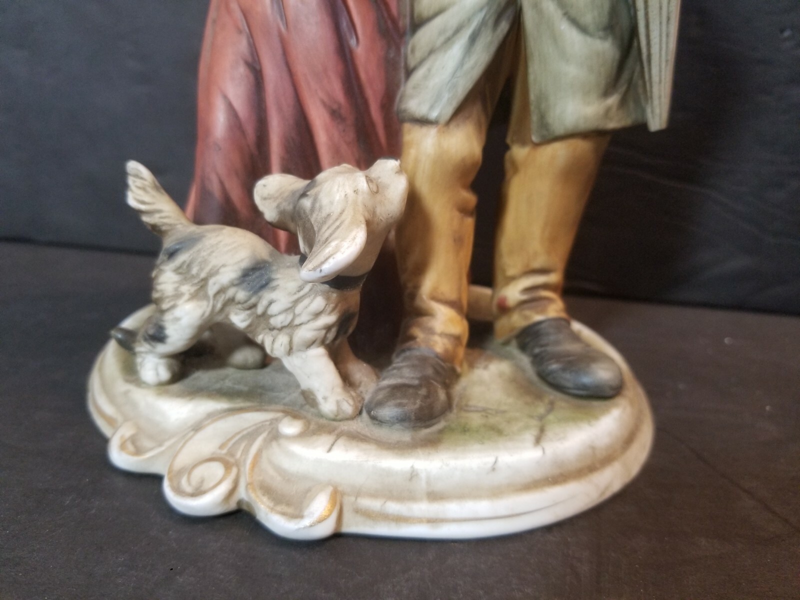 Old Couple Walking Dog Figurine, 9 1/2″ H