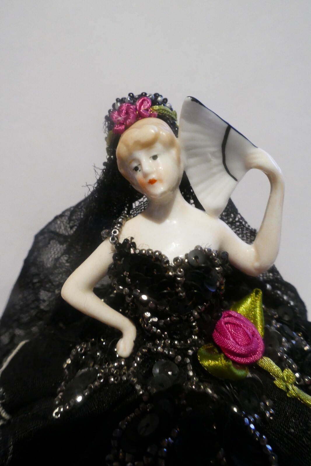 Fine Antique German Spanish Theme Half Doll Arms Away With Legs Pin Cushion
