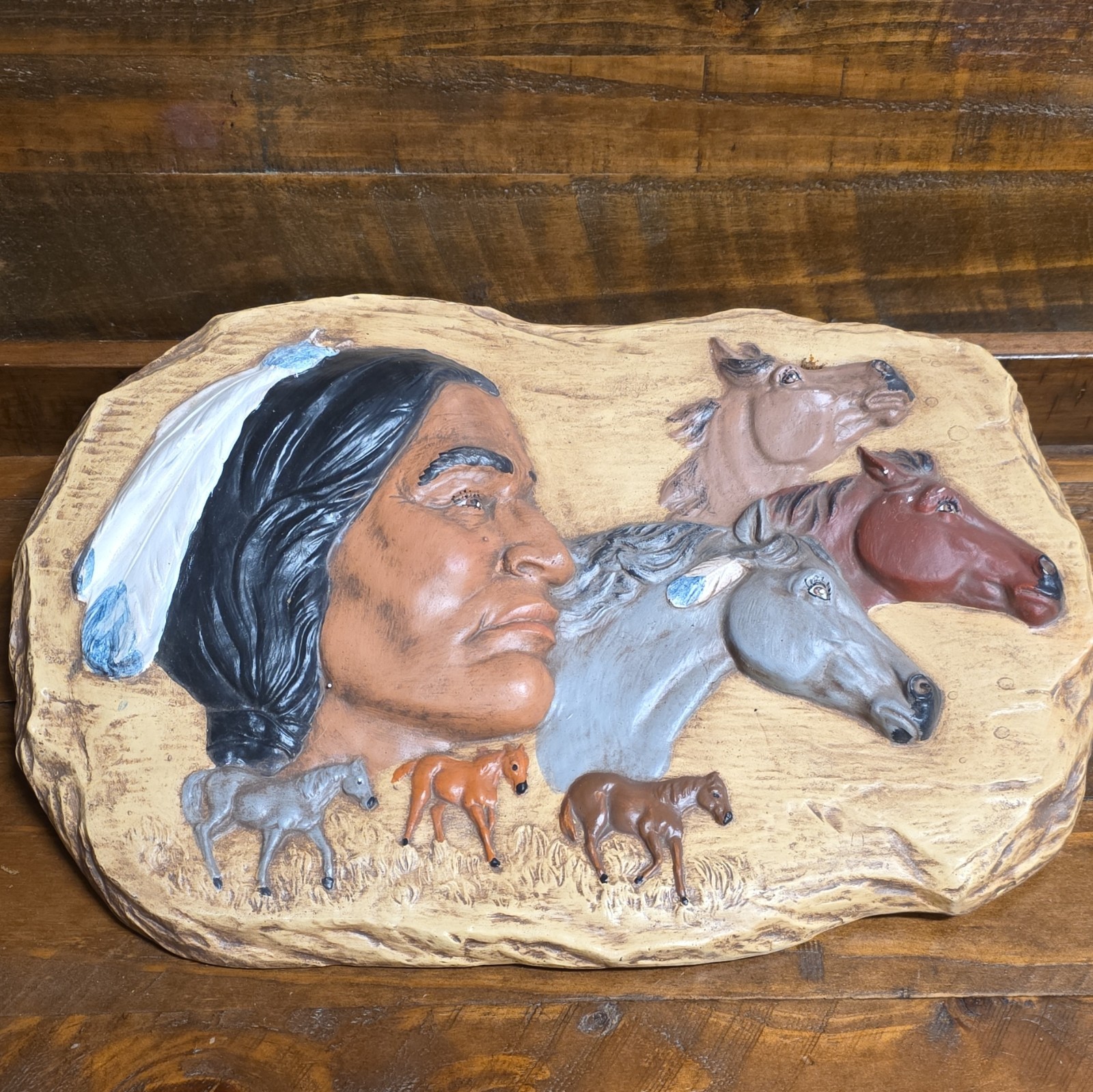 Hand Painted Ceramic Horse Wall Plaque Multicolor Beige 16 x 10 in