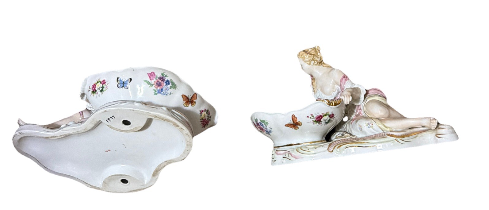1977 Porcelain Figurine Statues Pair Sweetmeat Dishes Meissen Like Homco
