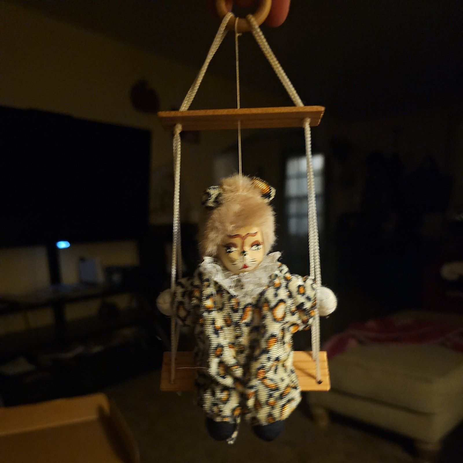 Vintage Swinging Clown Marionette Animal Print Wooden Swing