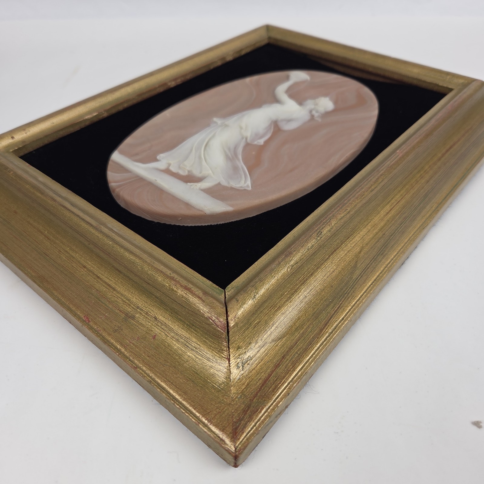 Vintage Incolay Stone Cameo Framed Oval Wall Plaque Greek Relief Art 14 x 10.5