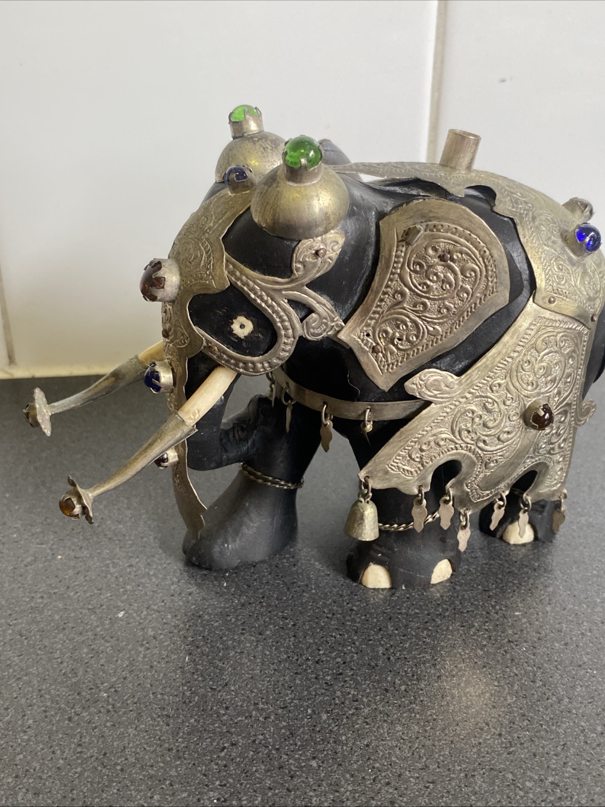 Sri Lankan Elephant Silver Adorned Wooden