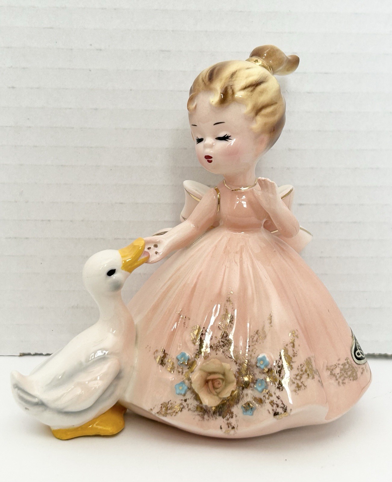 Josef Originals Farmer’s Daughter Series Girl Feeding Goose / Duck Chip On Bill