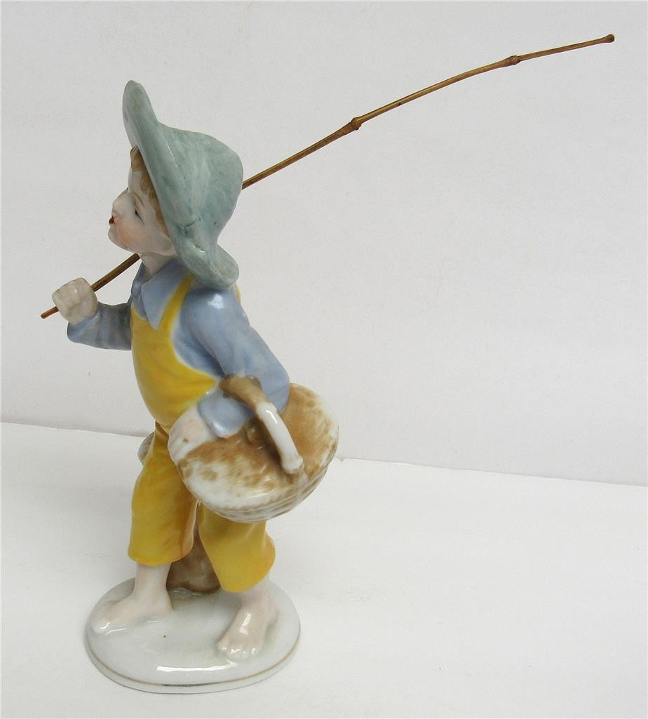 Vintage Porcelain Boy Figurine with Fishing Pole – made in Japan
