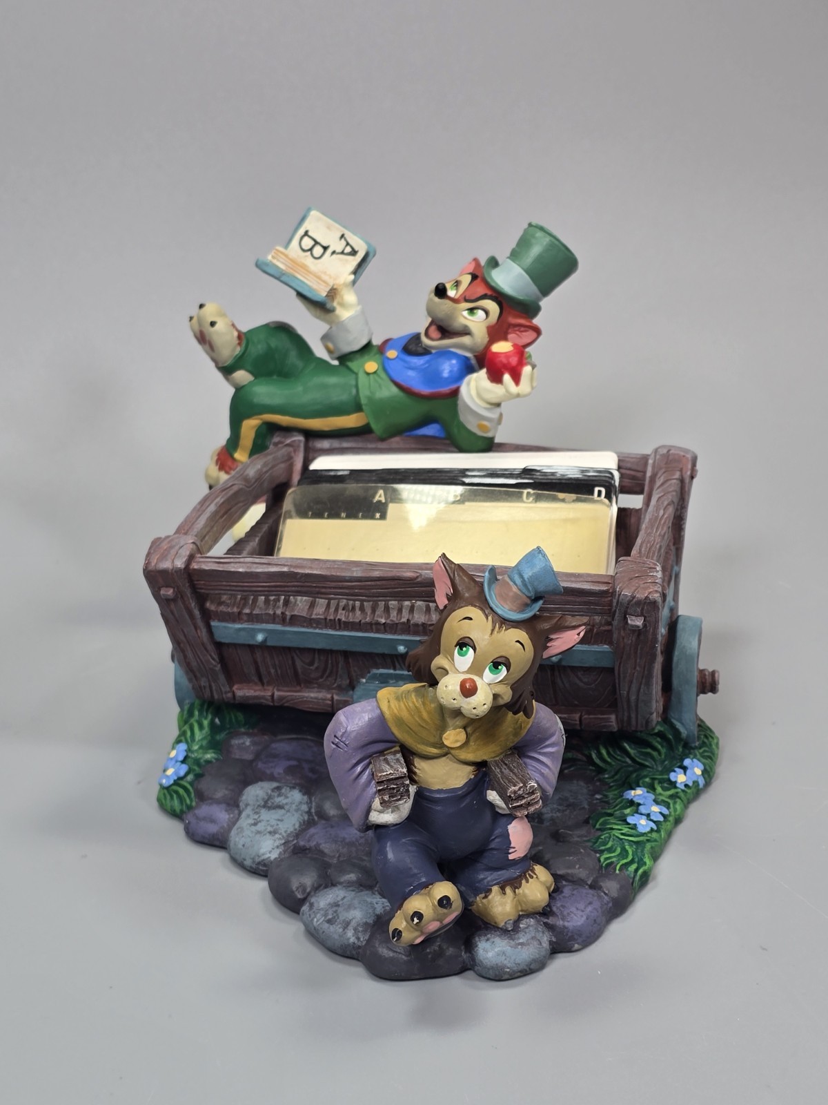 *repaired* Disney Vtg Pinocchio Villains Honest John & Gideon Desk Set Rolodex