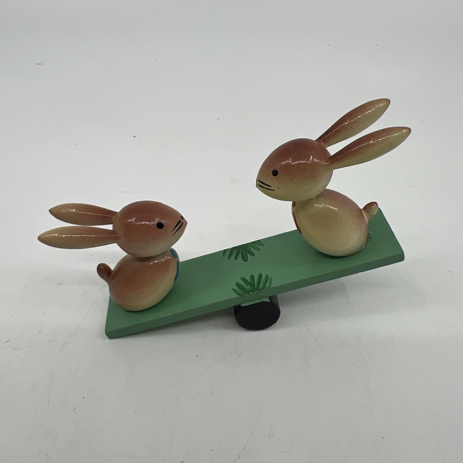 Vtg Goula Spain Wooden Easter Bunny Figurine See-Saw Teeter-Totter Hand Painted