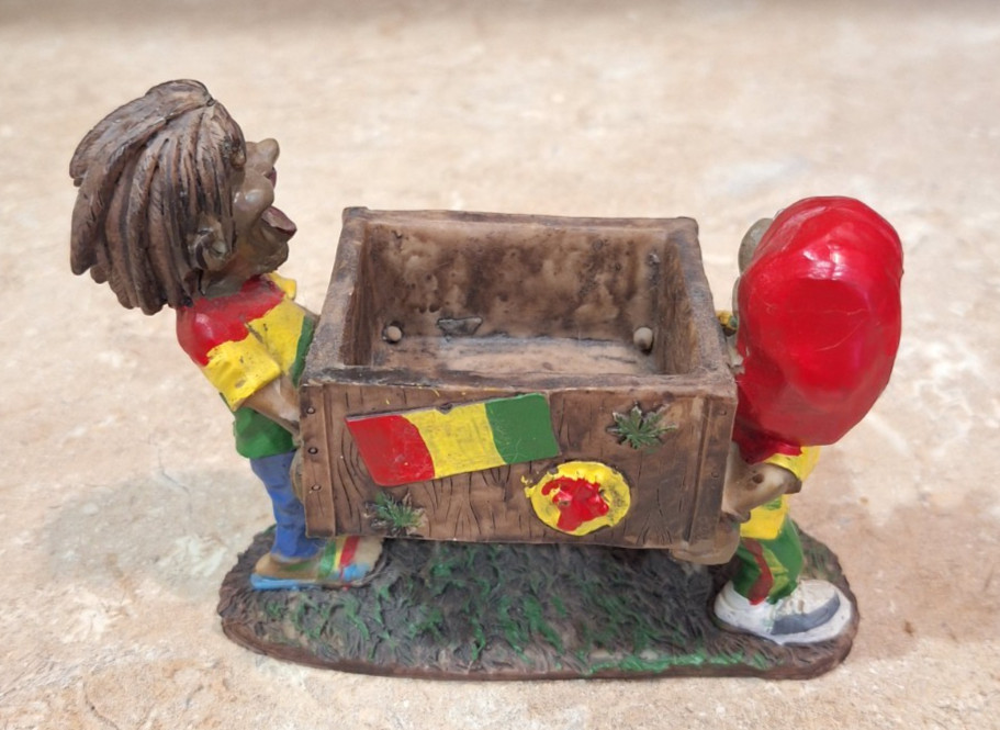 Two Rasta Jamaican Men Legalize Now Treasure Box Resin Statue Figurine 5.5″ Long