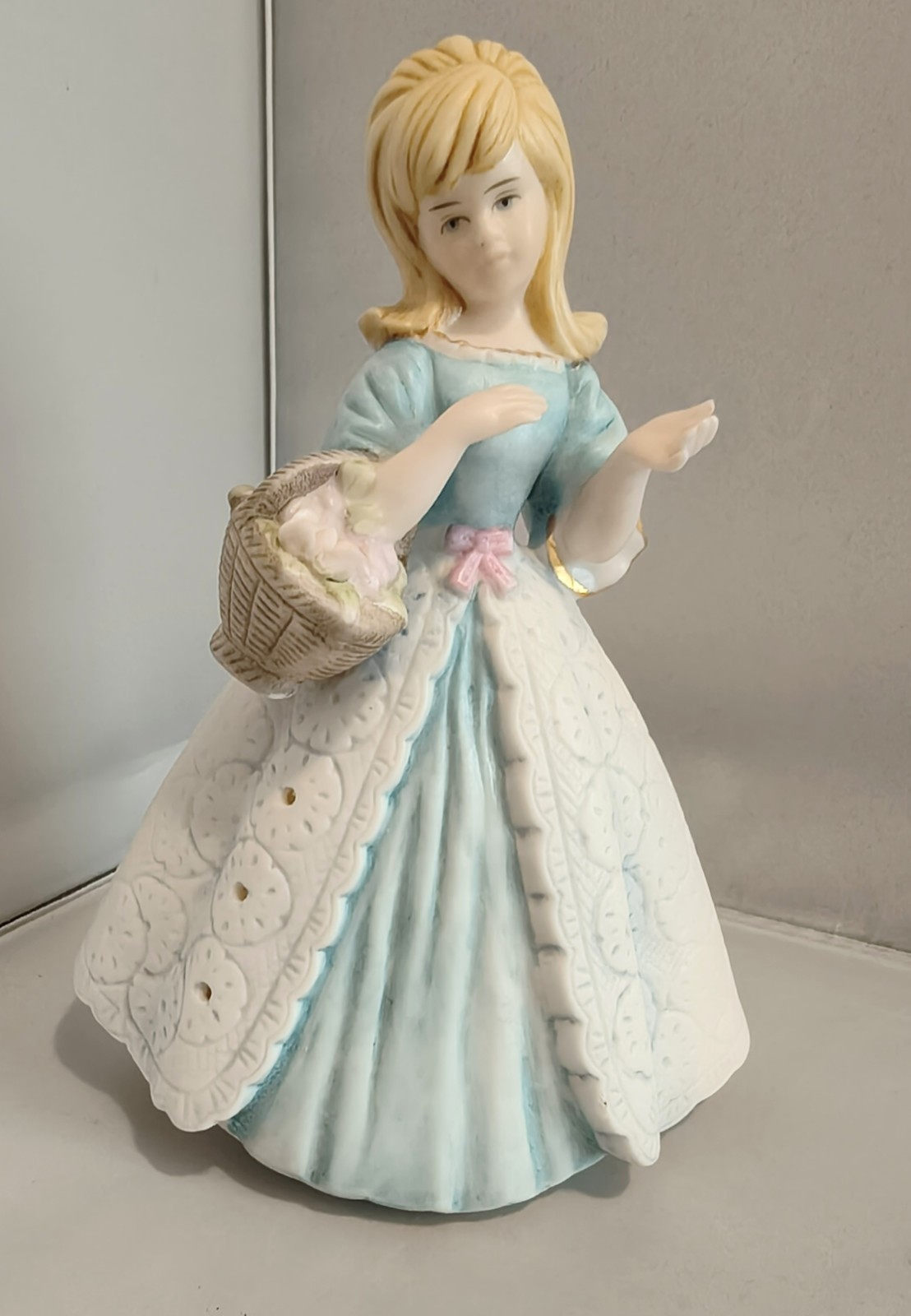 Ardalt Lenwile China Girl Figurine Basket of Pink Flowers Fragrance Pomander