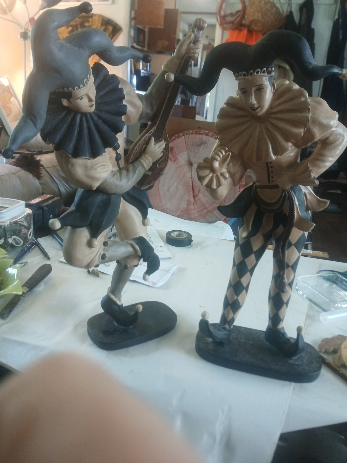 Vintage Harlequin Jester Figurines Pair 17″ Made in Philippines Model 108H –…