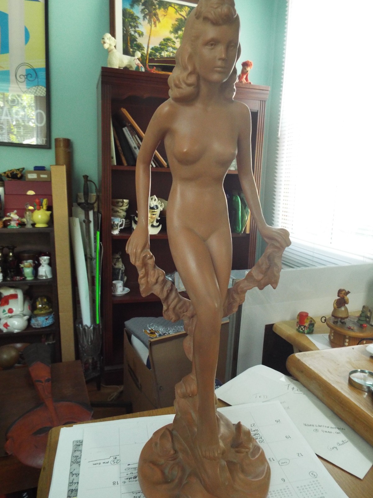 YOUTHFUL FEMALE NUDE SCULPTURE CIRCA 1940-1950 MCM J.W.LINDNER /