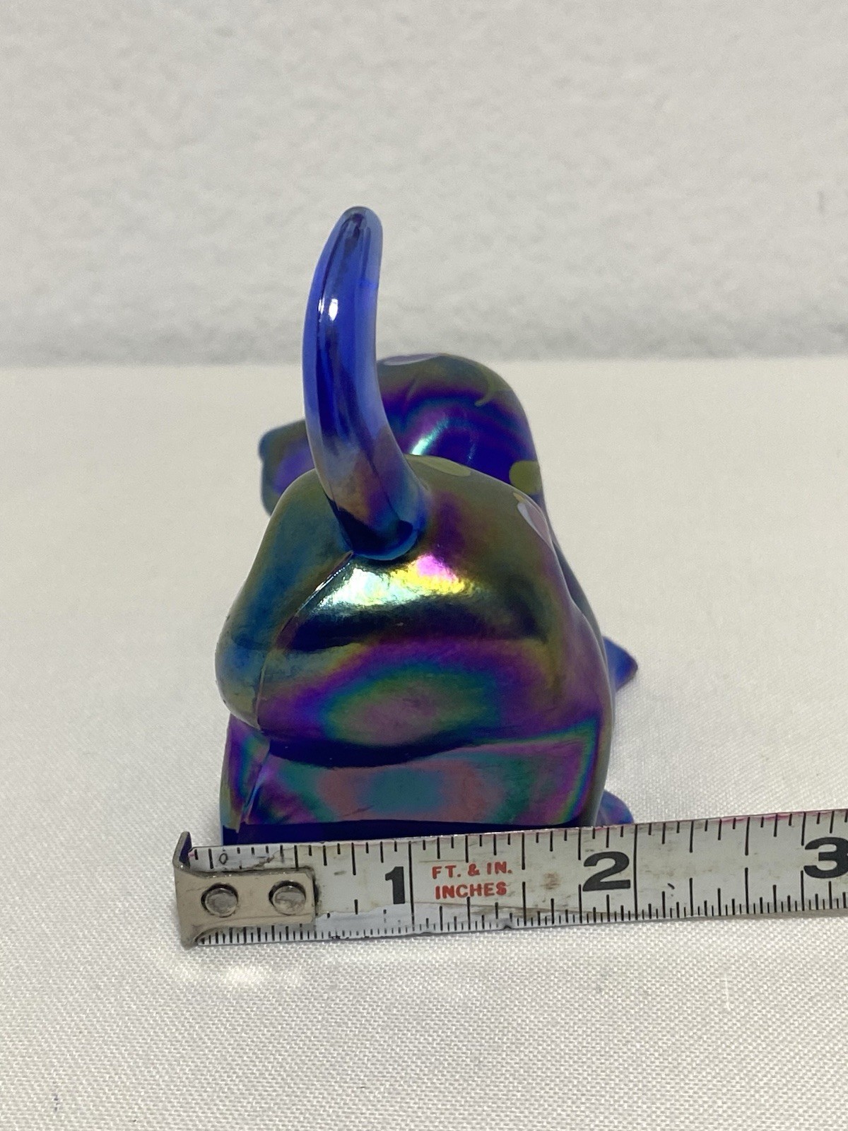 Fenton Cobalt Blue Puppy Carnival Glass Iridescent Hand Painted & Signed Vintage