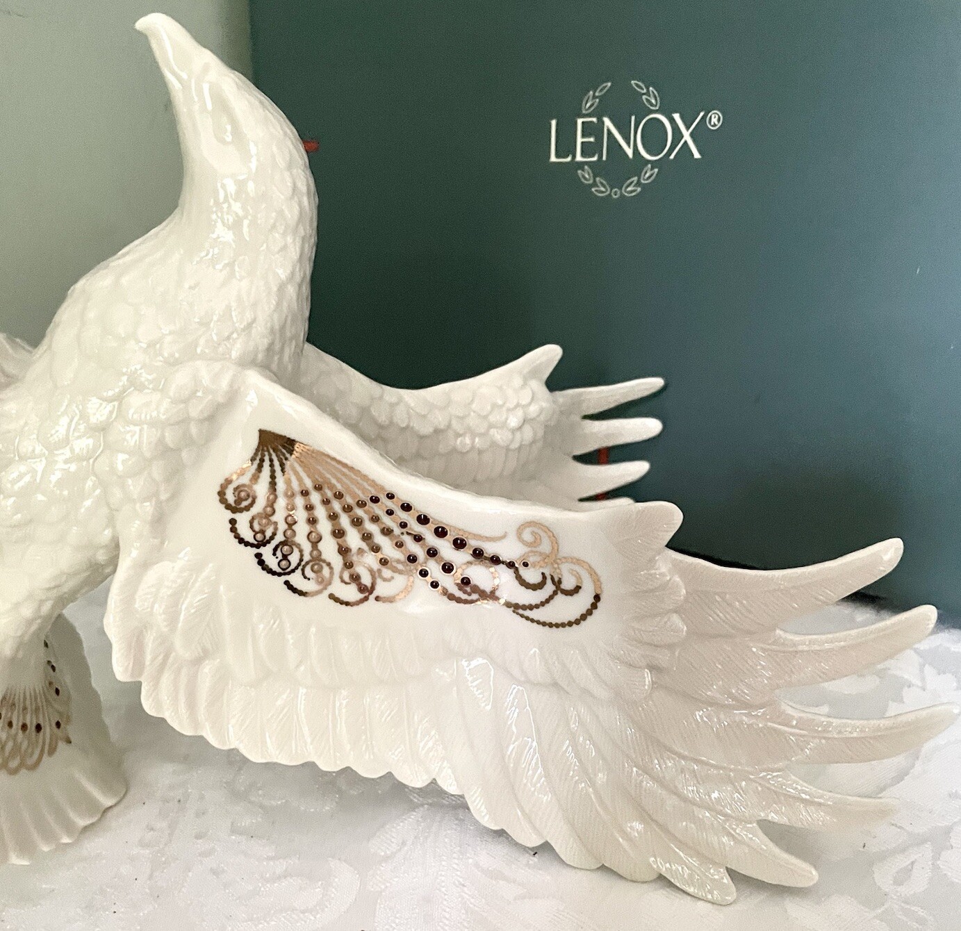 Lenox China Jewels Collection Statement Eagle Lg Porcelain Ivory Gold New In Box
