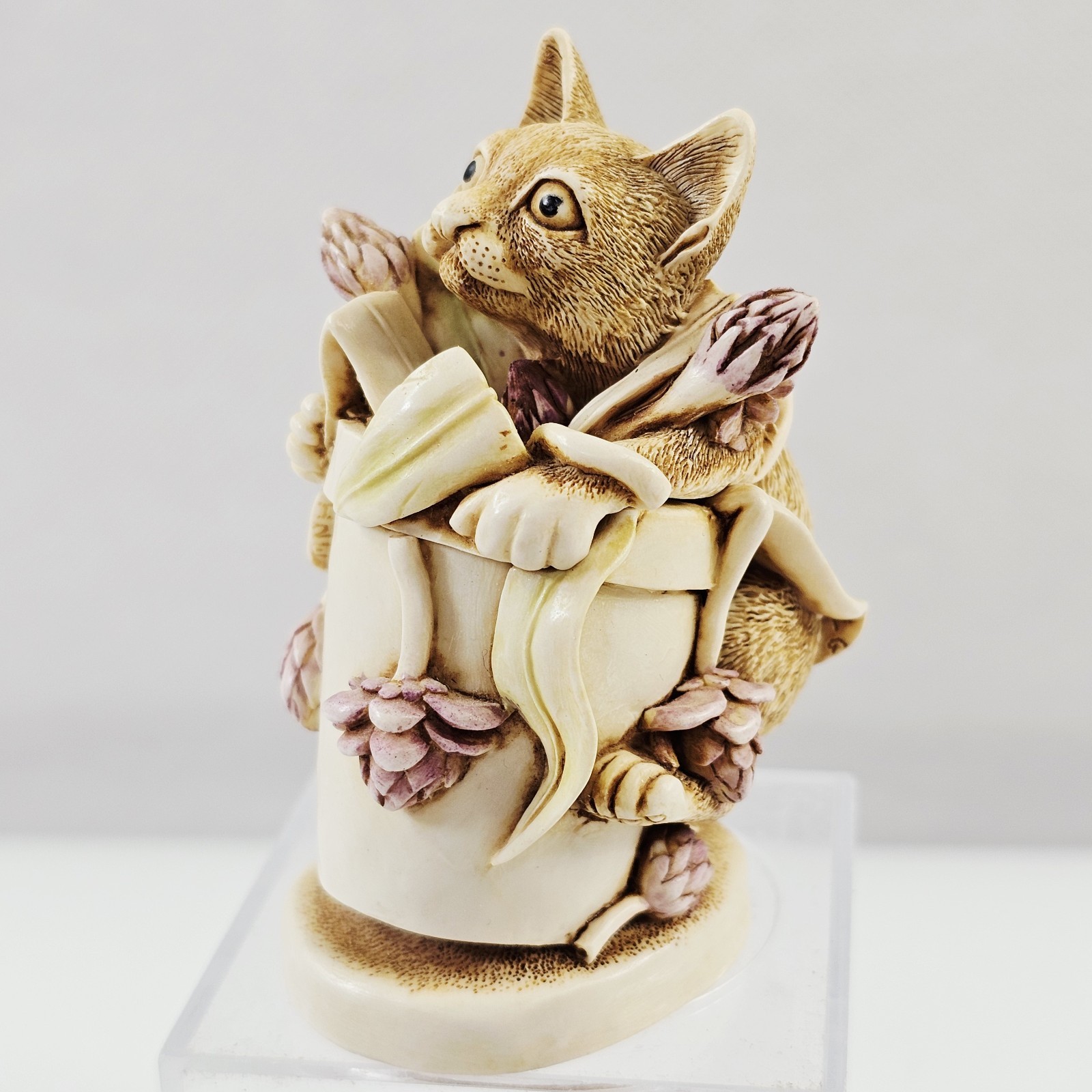 Harmony Kingdom Algenon Cat Tipping Flower Pot Figurine Trinket Box 1997 Vtg
