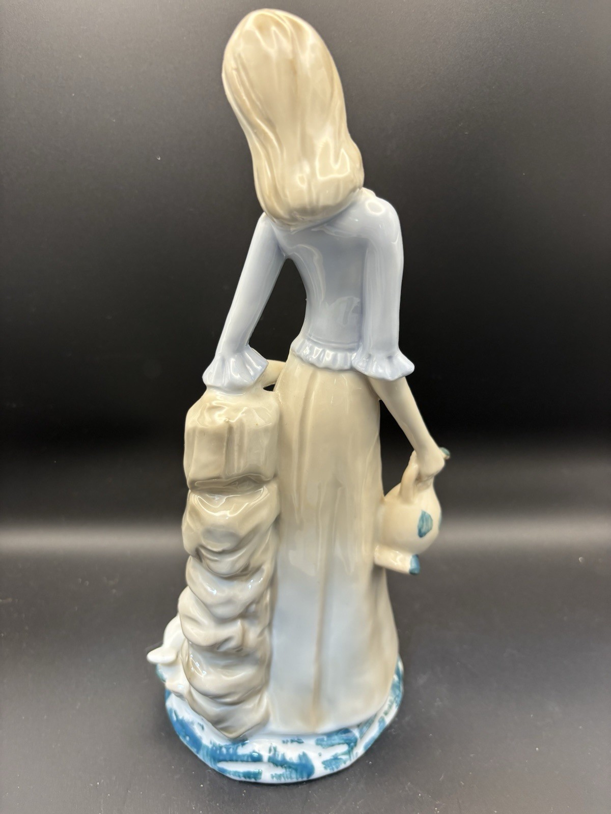 Vintage Porcelain Lady Figurine with Bird & Doves, Blue Dress, 11” Tall Collect