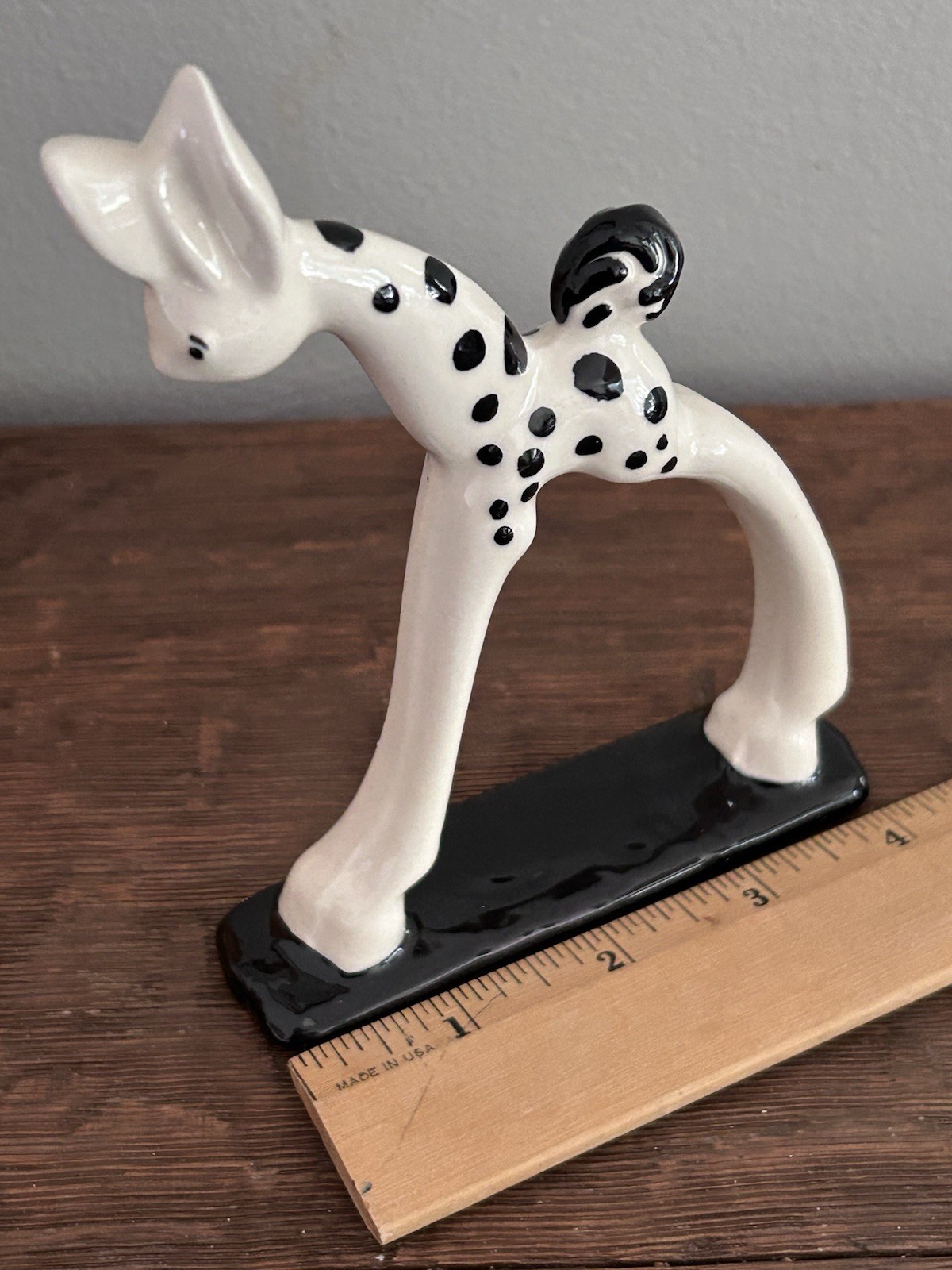 Spotted Fawn Deer Ceramic Glazed MCM Elongated Legs Black And White