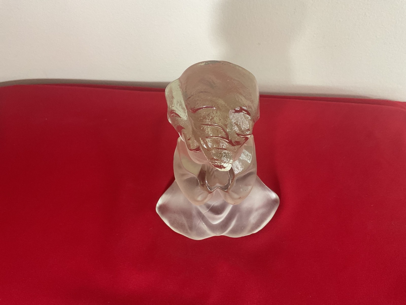 Vintage Viking Glass Praying Child Figurine Clear Frosted Glass Bookend Paperwei