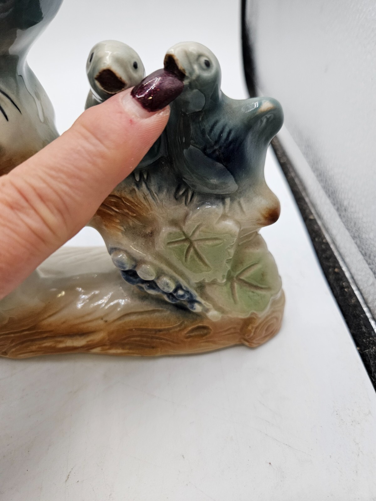 VTG. Porcelain Mama Blue Bird and Babies on Branch Figurine Brazil