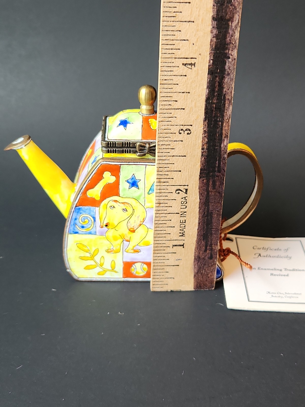 Kelvin Chen Miniature Enamel Copper Decorative Teapot Dachshund Dog “Puppy’s…