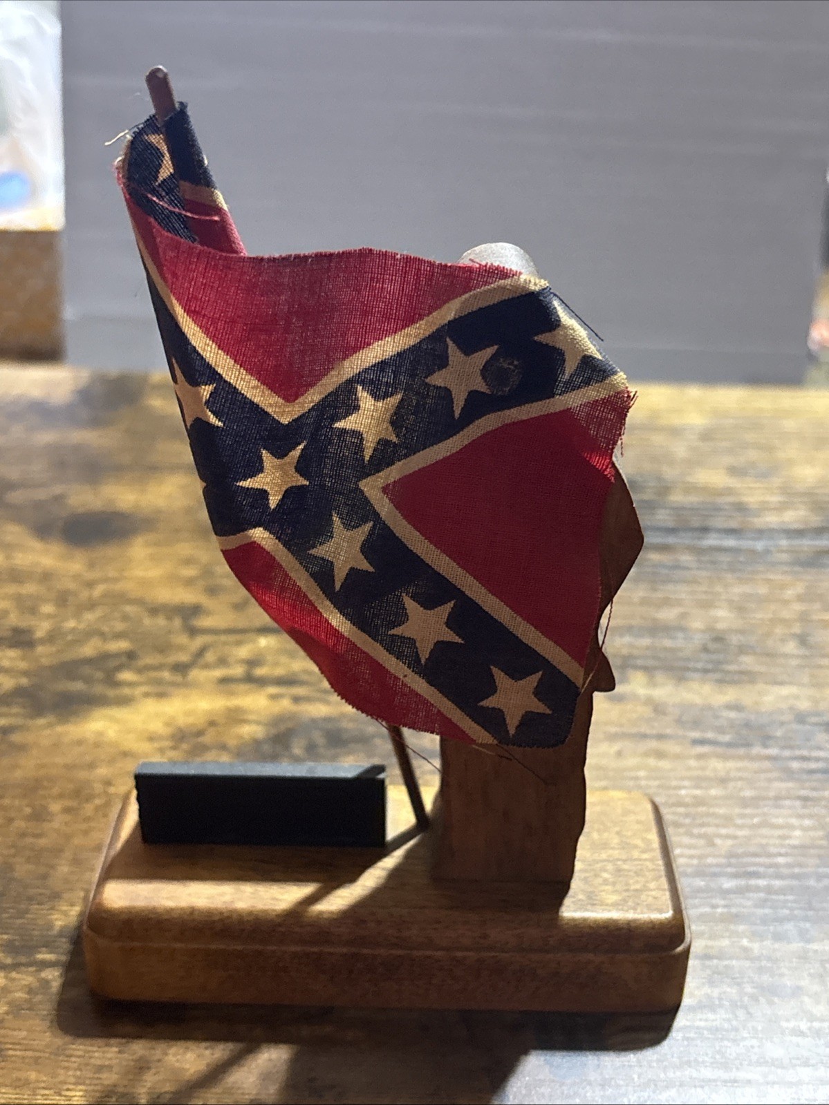 Vintage 80’s Hand Carved Wooden Folk Art Soldier With Flag 5.5″