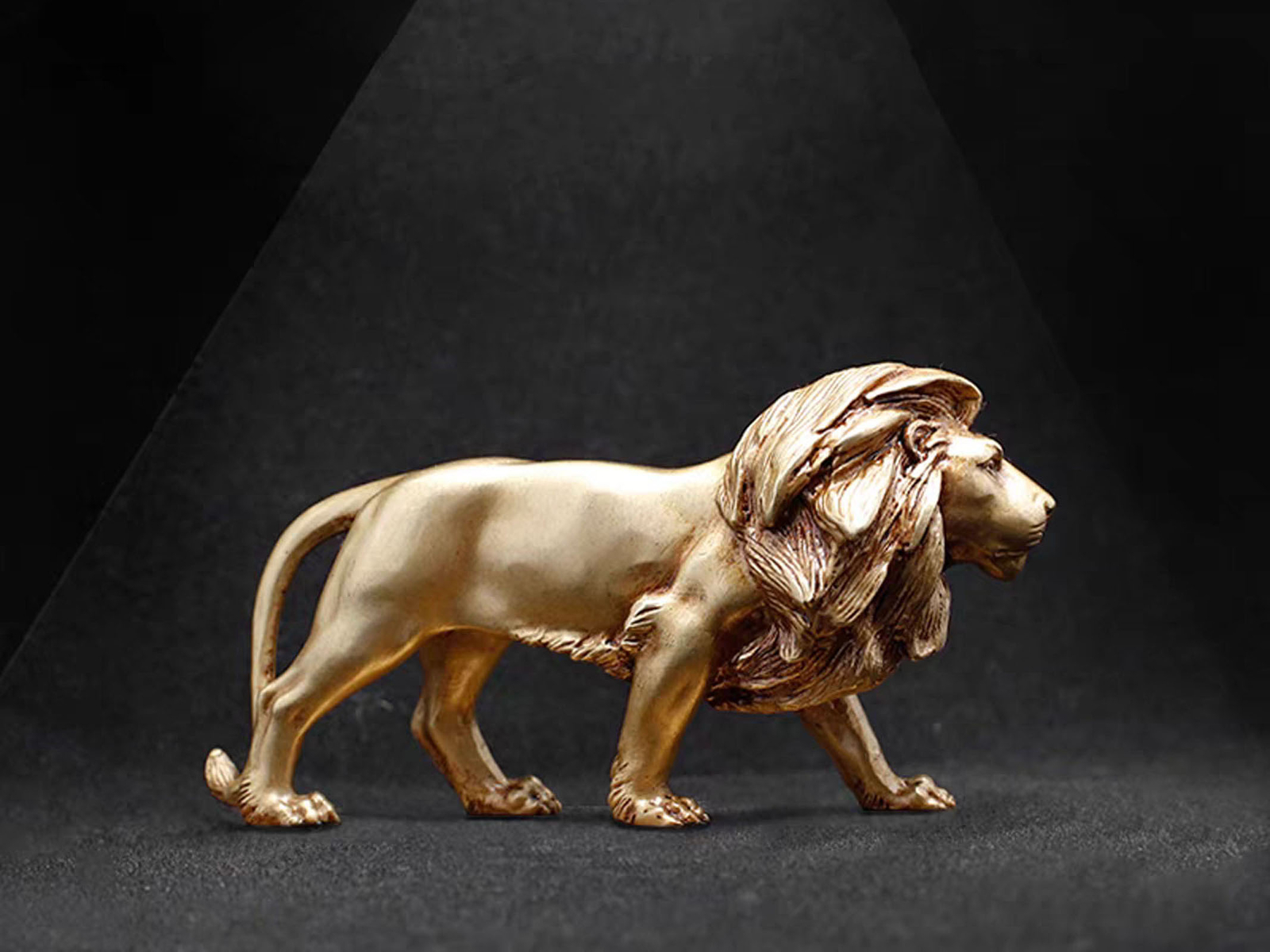 4.9inch Male Lion Solid Brass Statue Decoration, Casting Brass Art Collection