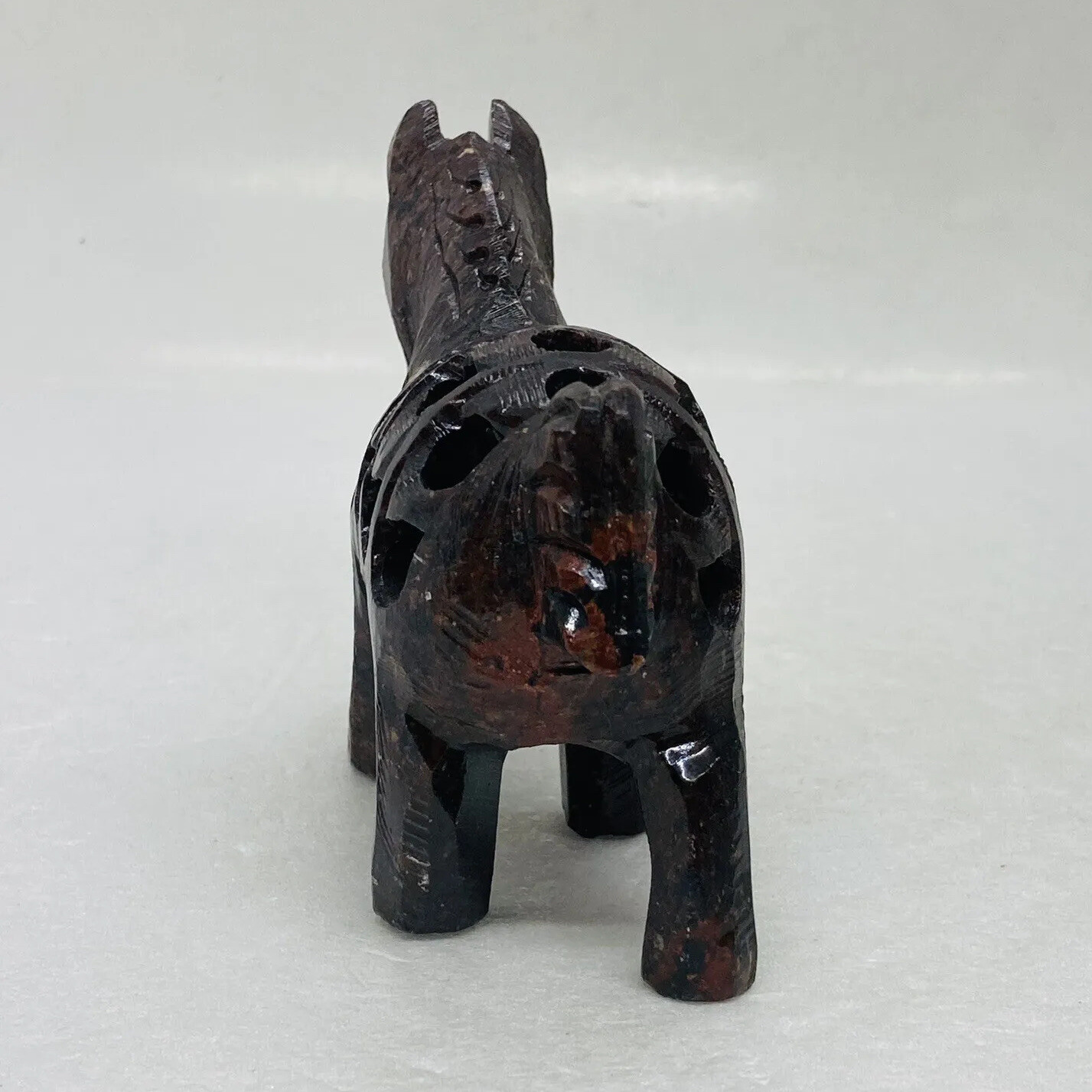 Vintage Stone Carved Horse Figurine Hollow Baby Horse Inside Body Art Decor 6