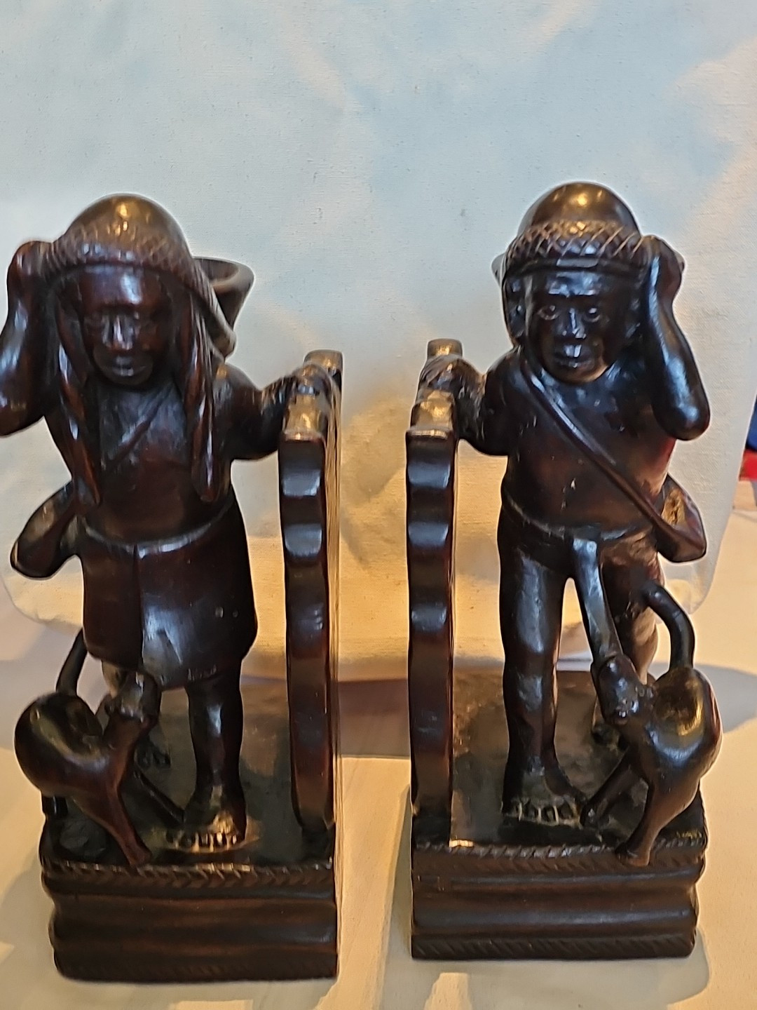 Igorot Philippines Vintage 1930 ‘ S Figural Bookends Pair Hand Carved Wood Luzon