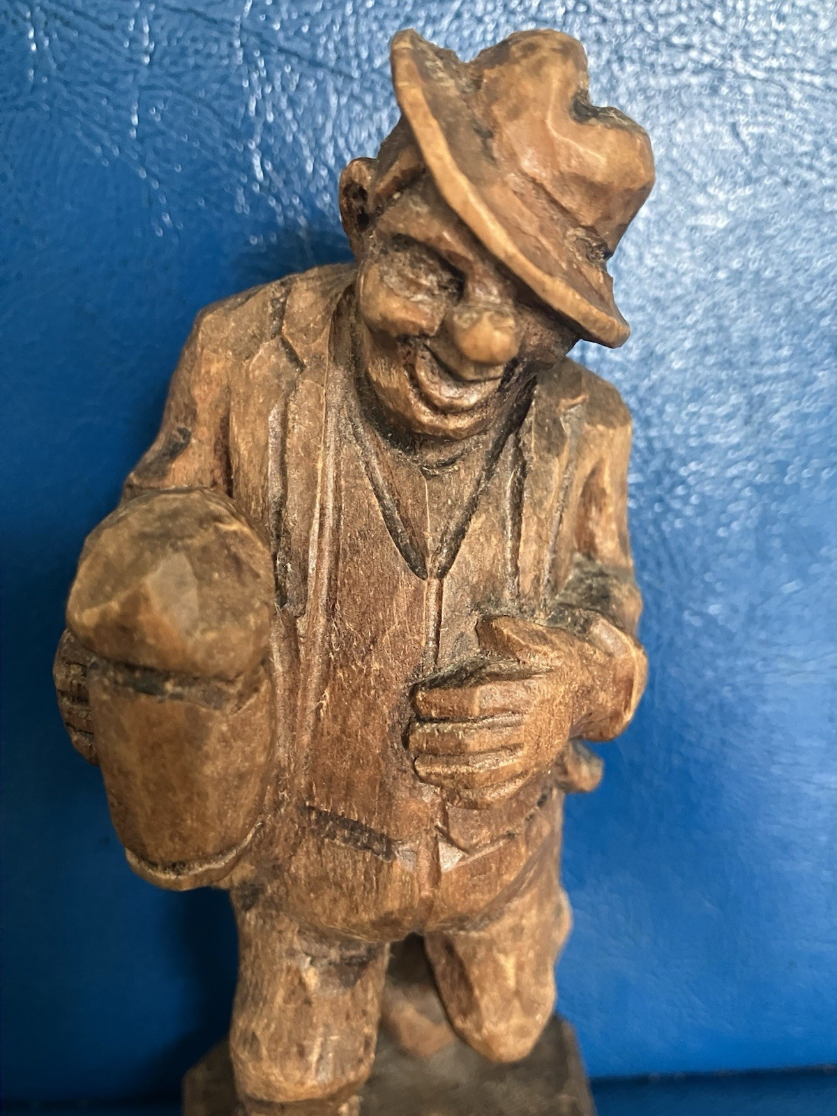 Vintage Black Forest Hand-Carved Wood Cheerful Man Figurine