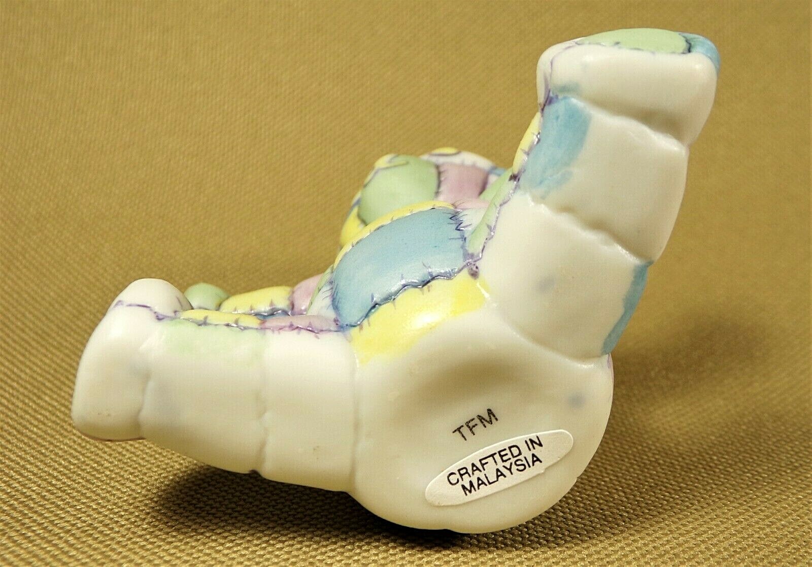 Porcelain Teddy Bear Figurine 3″ Pastel Patchwork Quilt Ceramic Cub TFM Malaysia
