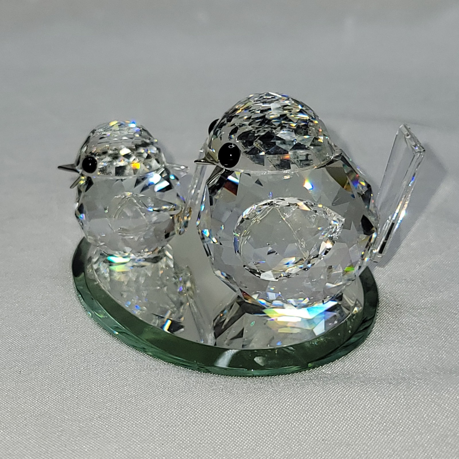 Swarovski Silver Crystal Sparrows Pair Metal Beaks 1 large 1 small w/ mirror