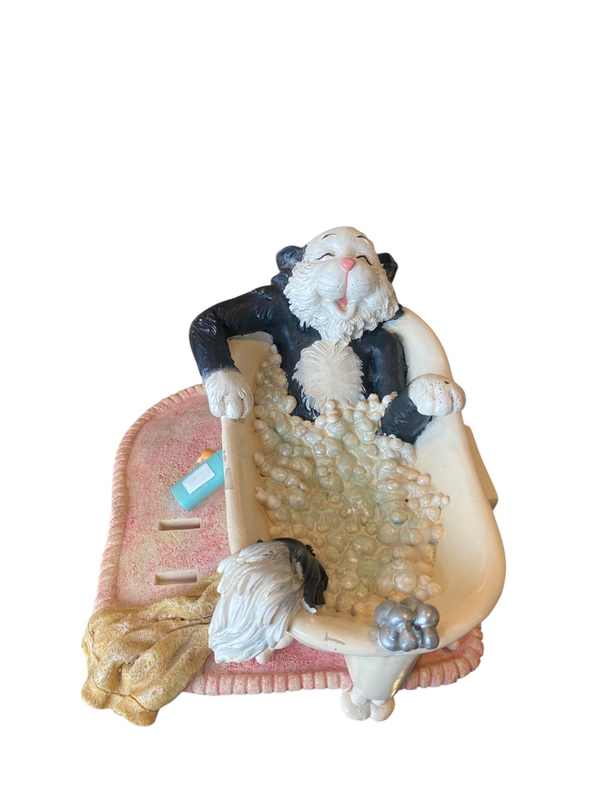 VTG Cat In Tub Resin Decorative Figure Bathroom Decor
