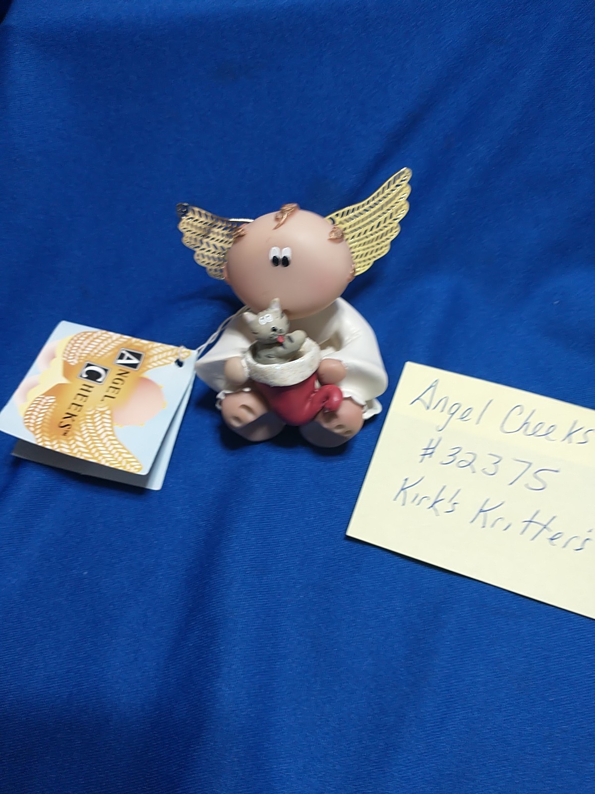 ANGEL CHEEKS #32375 SANTA HAT W/ CAT FIGURINE KIRK’S KRITTERS 3″ X 2 1/2″ SHELF