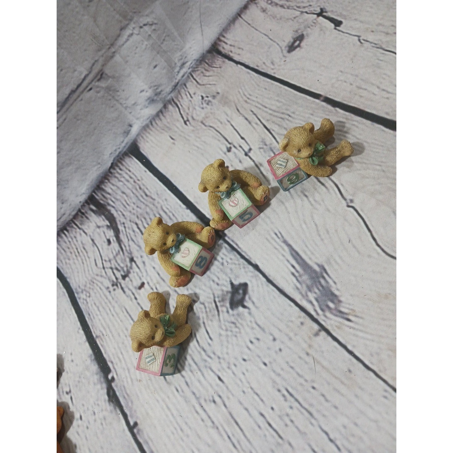 VTG 1995 Enesco Cherished Teddies Lot of 4 Mini Bear Figurines w/ Blocks 1.5″