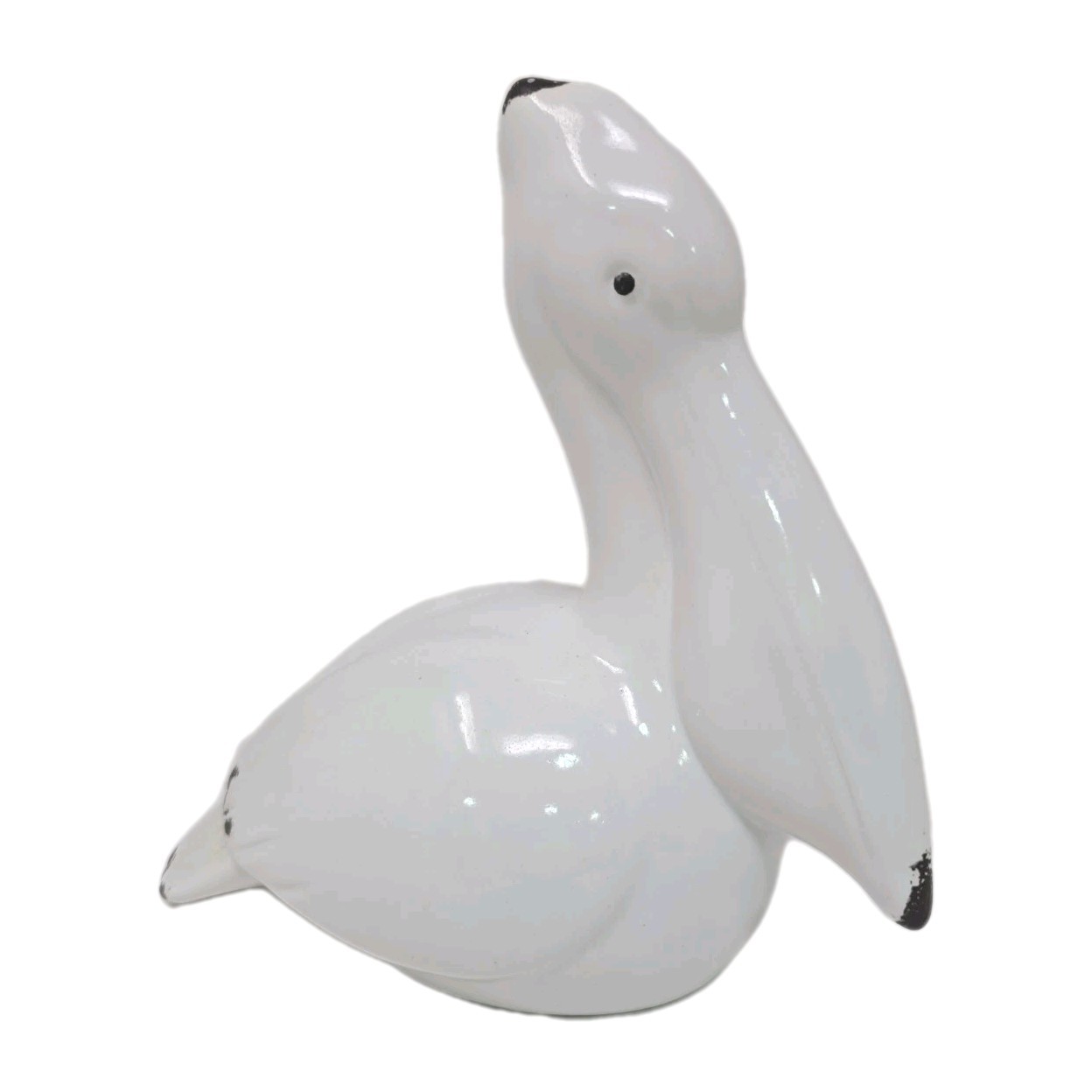 Ceramic Pelican Figurine White Statue Beach House Distressed Decor Coastal U251