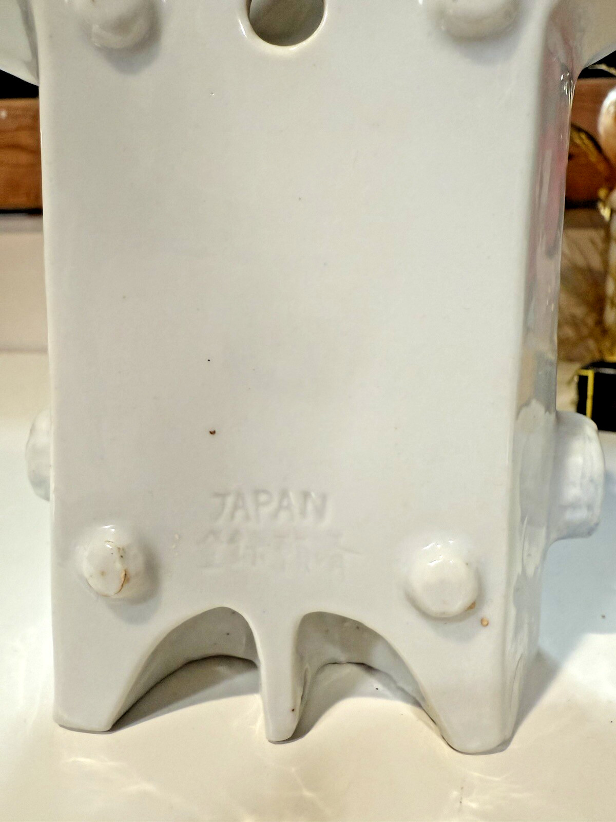Vintage Japan Ceramic Blue White Bird Wall Pocket W Painted Clock Design