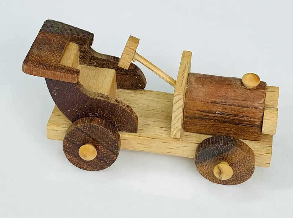 VTG‼ GOULA Wooden Red Roadster Car Fire Truck Horn Miniature Figurine Spain • 2”