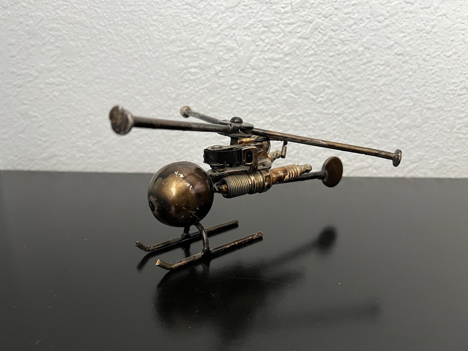 Helicopter Recycled Metal Spark Plug Nail Art Figurine