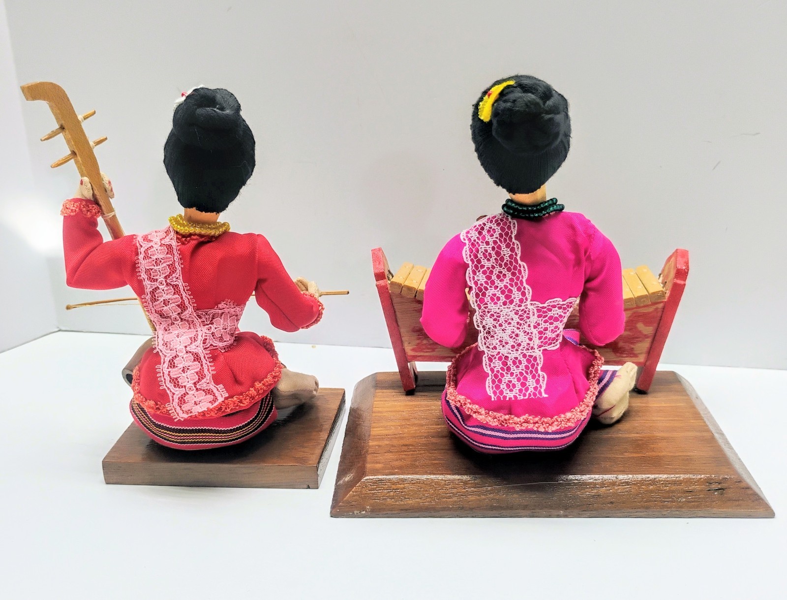 2 Thai Women Musicians Instrument Fiddle Music Cultural Folk Art Thailand Wood