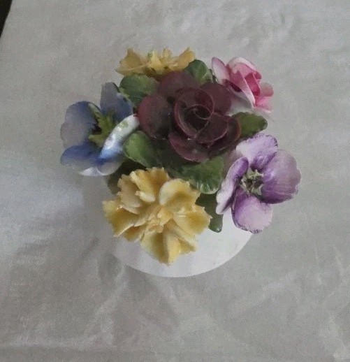 Vintage Healacraft Fine Bone China Colorful Flowers In White Pot Made In England