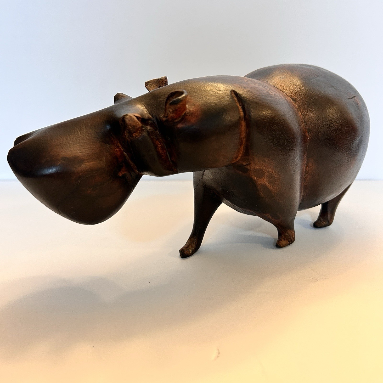 12” Vintage Hand Carved Hippopotamus Sculpture of Solid Wood READ