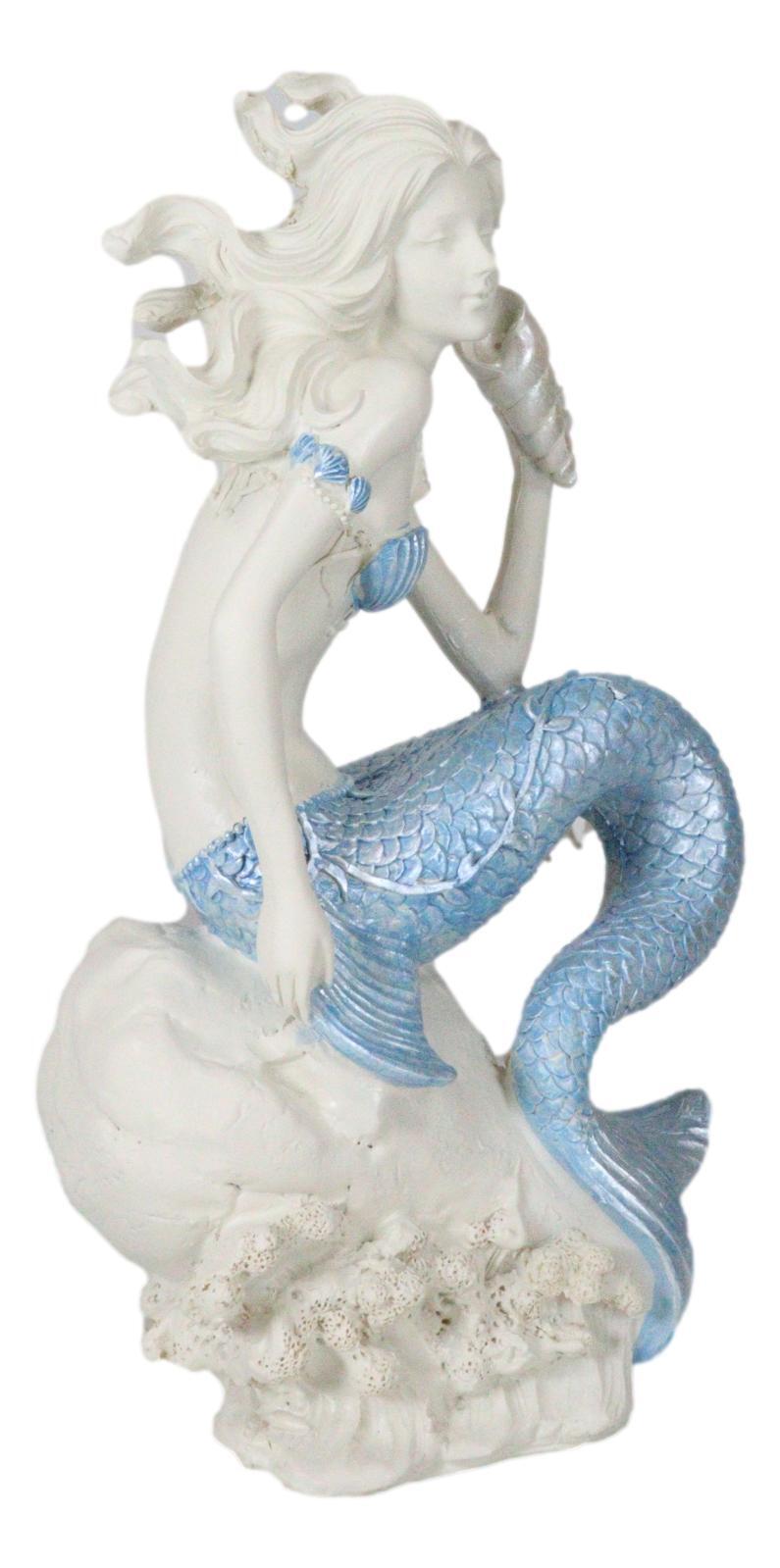 Ebros Ocean Goddess Pretty Mermaid With Blue Tail Holding Conch 8″Tall Figurine
