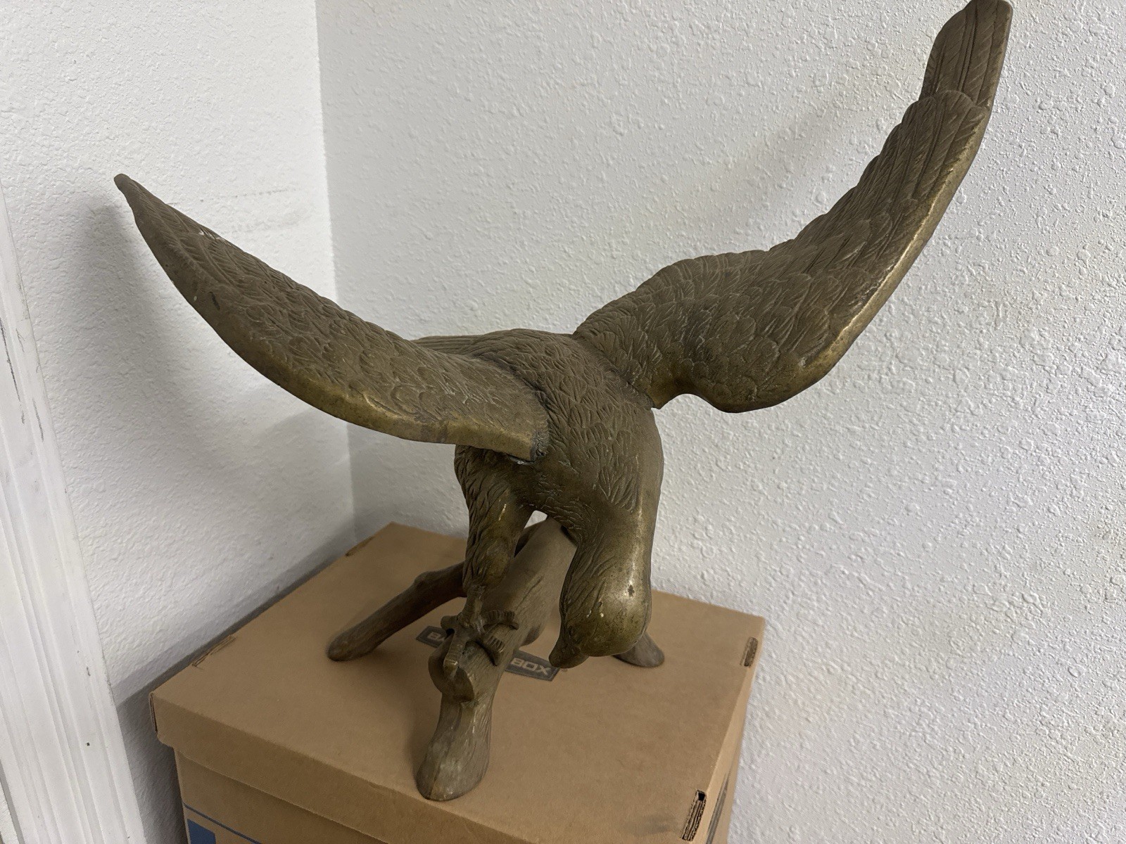 Vintage Solid Brass Eagle on Branch Statue 22” Wingspan Heavy 14 lb Patina