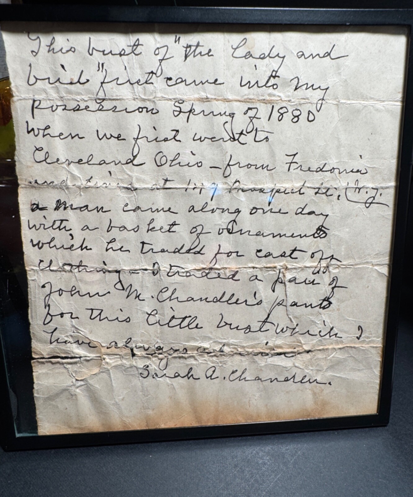 1880 Parian Ware Bust of Lesbia, 140 year old Handwritten Provenance Note